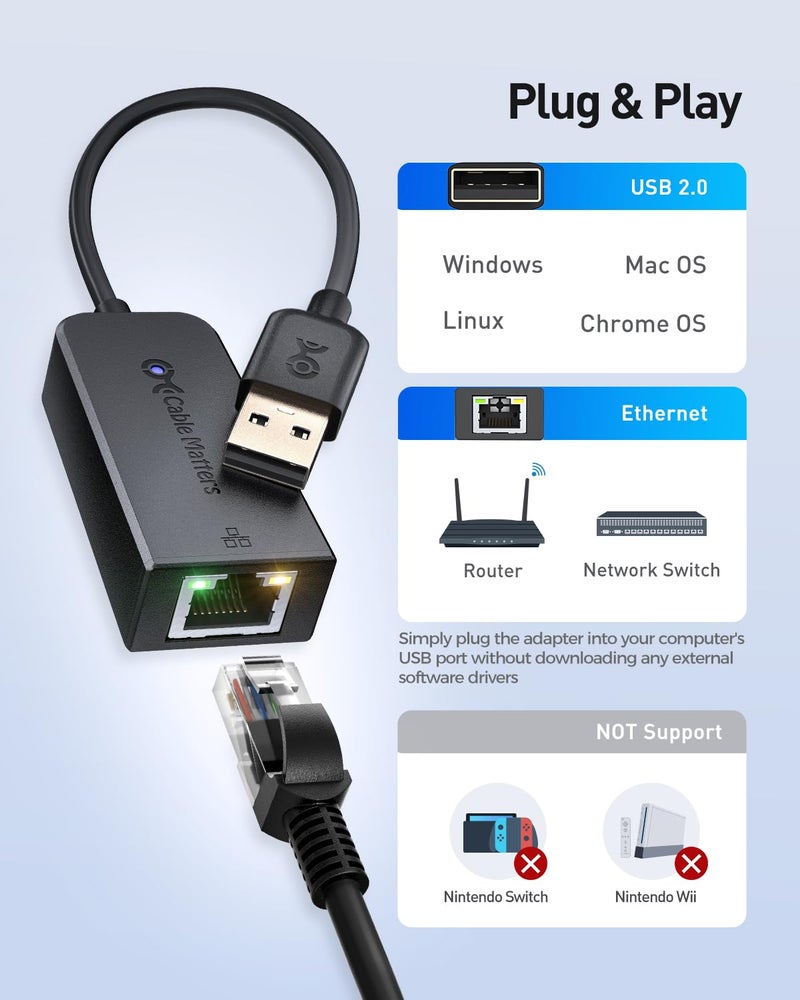Cable Matters Plug & Play USB to Ethernet Adapter with PXE, MAC Address Clone Support (Ethernet to USB 2.0 Adapter for Laptop) Supporting 10/100 Mbps Network - Image 4